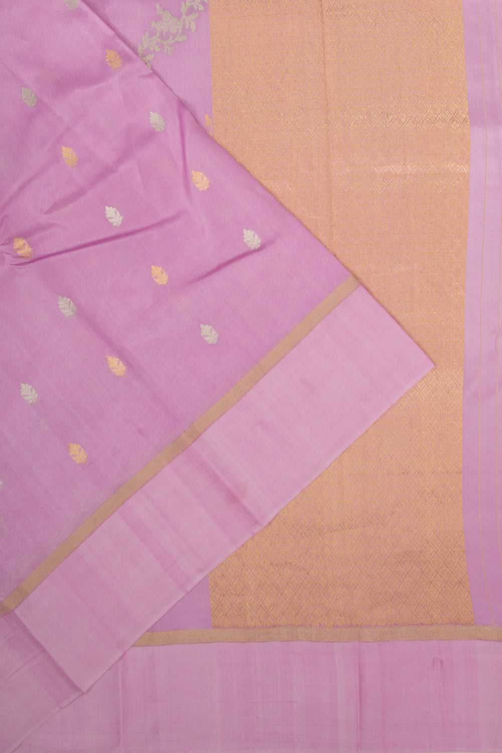 Banarasi Katan Silk Half-n-Half And Jaal And Butta Lavender Saree
