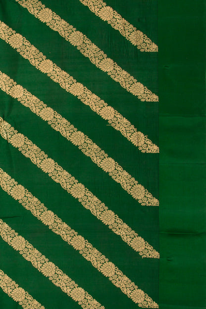 Banarasi Katan Silk Half-n-Half And Jaal And Butta Dark Green Saree