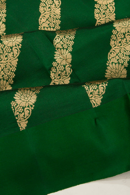 Banarasi Katan Silk Half-n-Half And Jaal And Butta Dark Green Saree