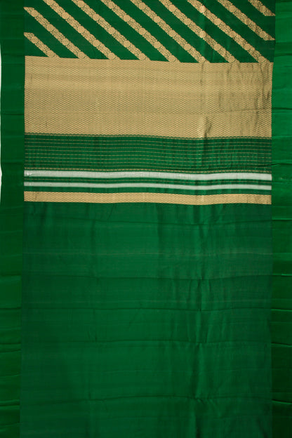 Banarasi Katan Silk Half-n-Half And Jaal And Butta Dark Green Saree