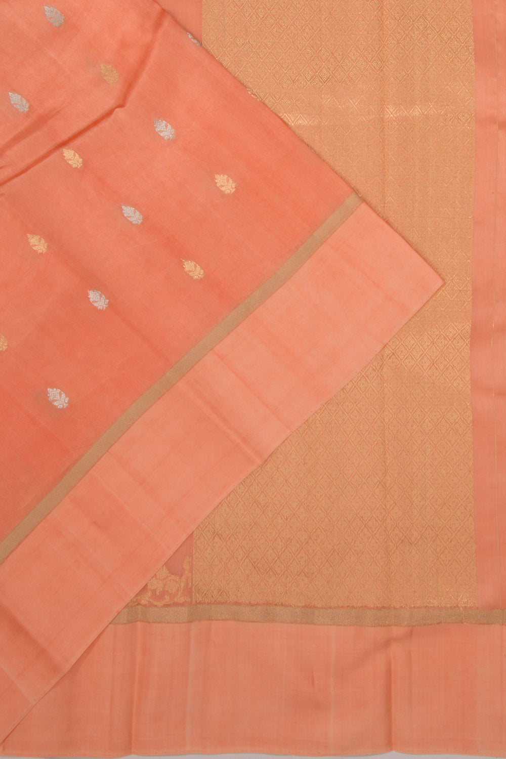 Banarasi Katan Silk Half-n-Half And Jaal And Butta Pastel Orange Saree