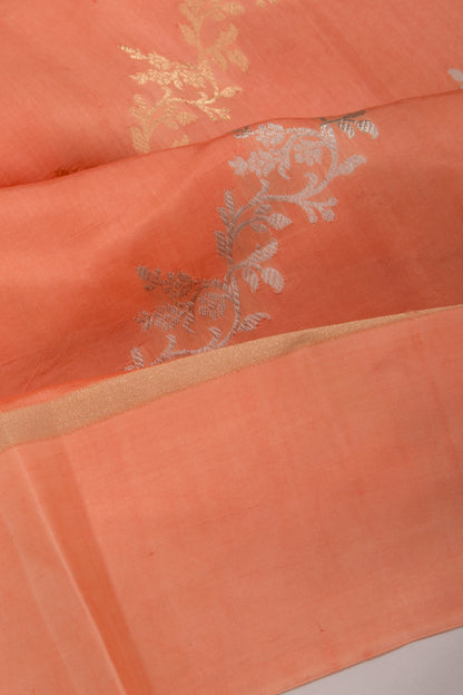 Banarasi Katan Silk Half-n-Half And Jaal And Butta Pastel Orange Saree