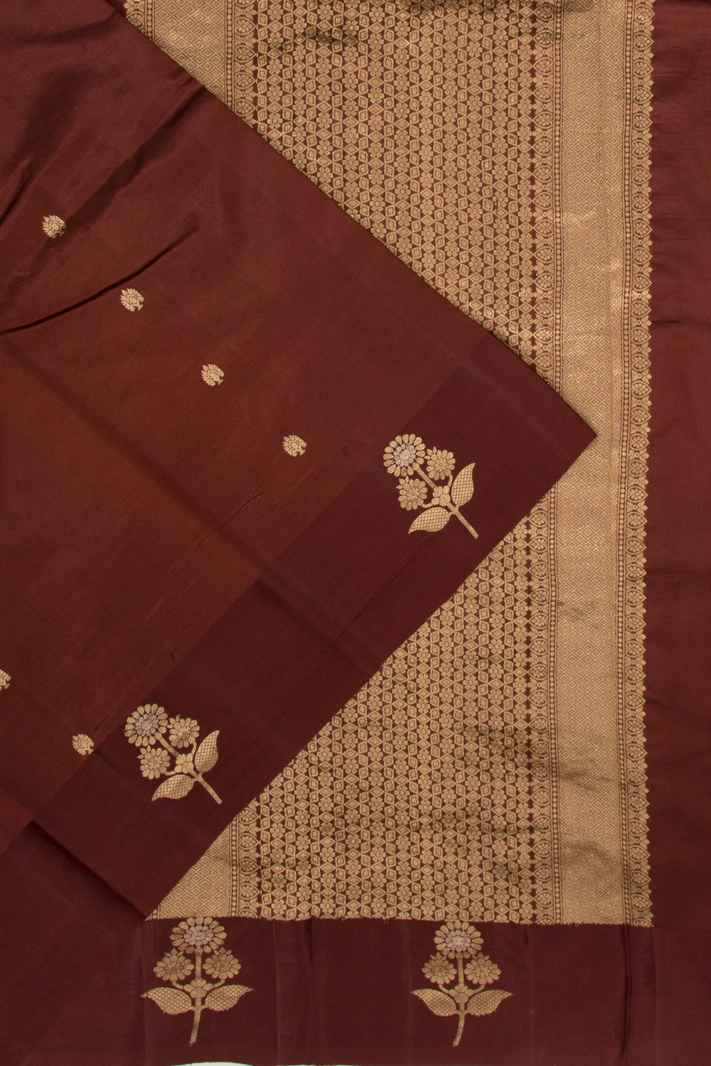 Banarasi Katan Silk Butta Brown Saree