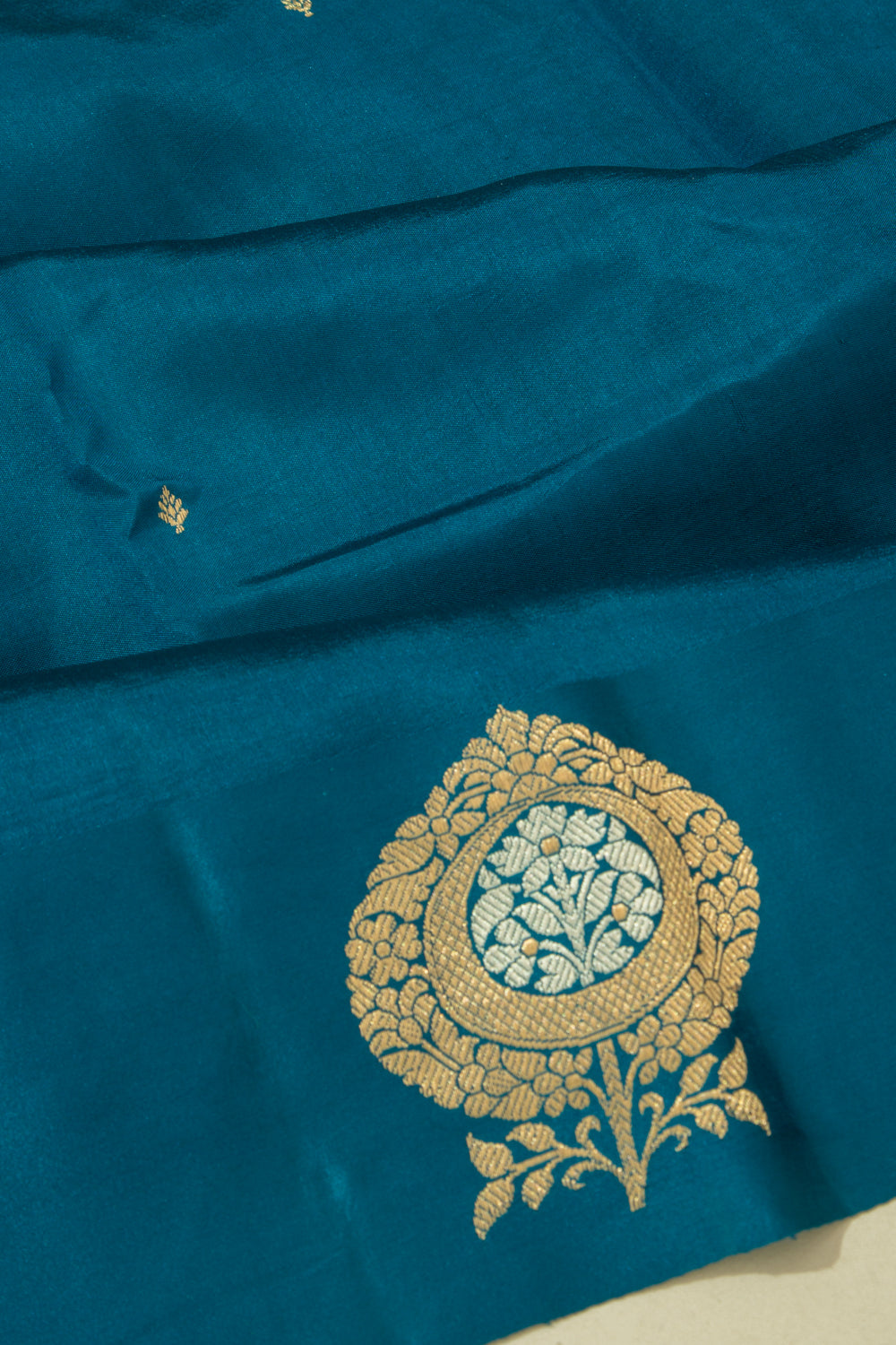 Banarasi Katan Silk Butta Teal Blue Saree