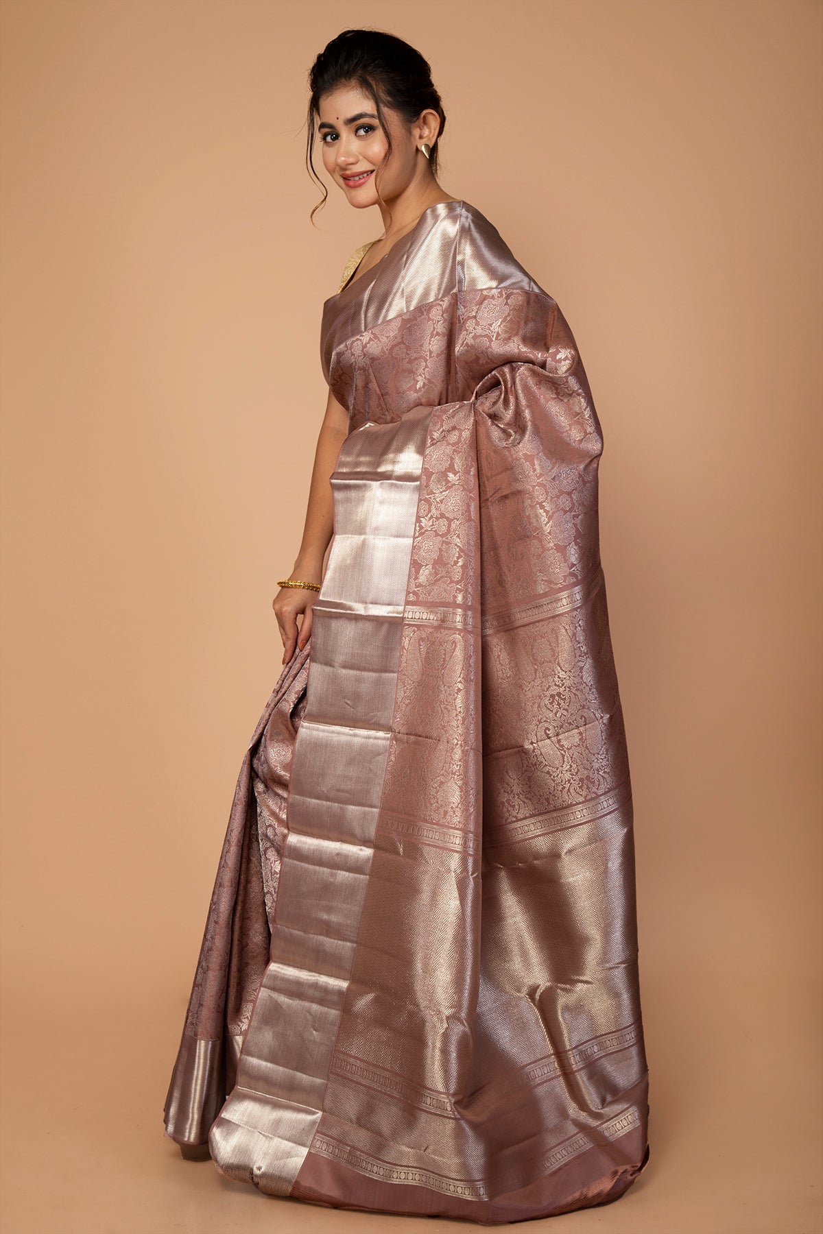 Kanchipuram Silk Brocade Snuff Saree