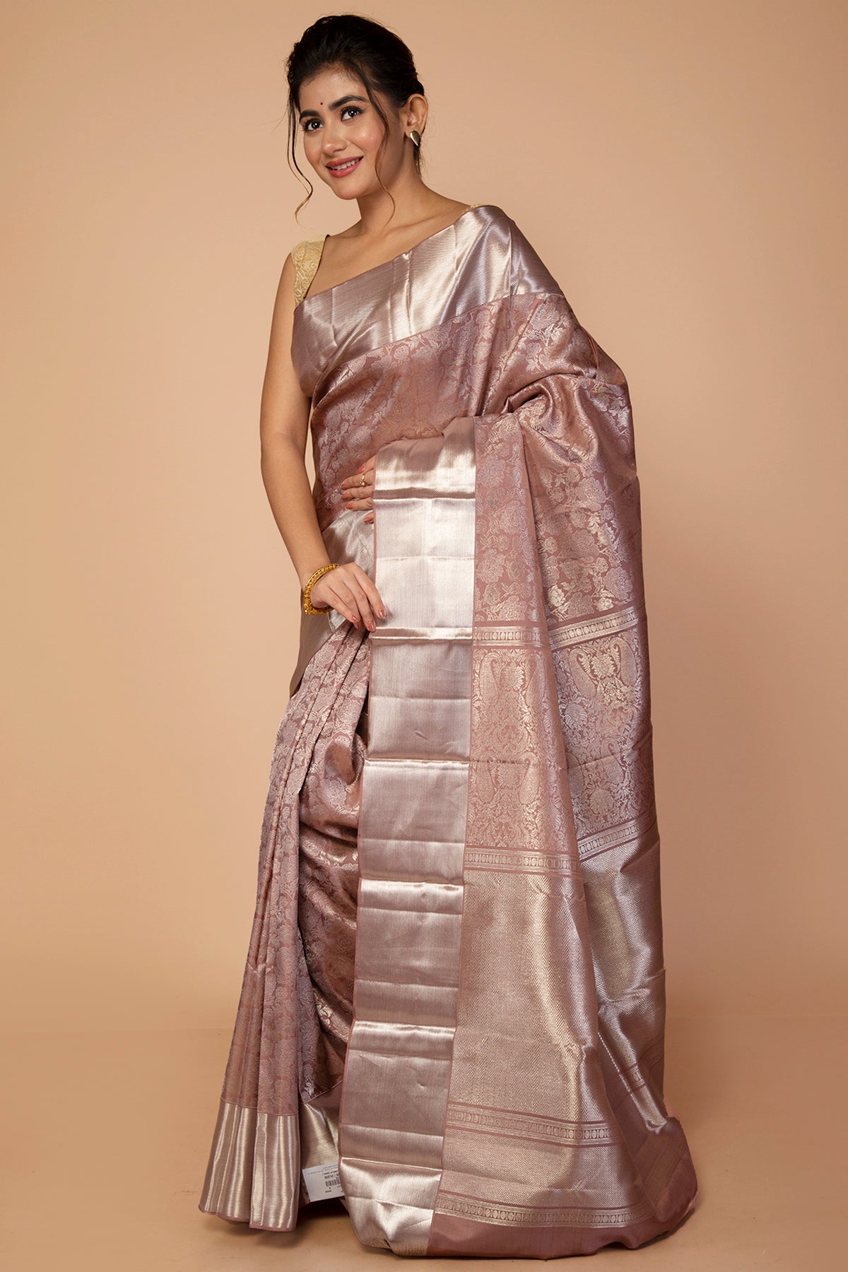 Kanchipuram Silk Brocade Snuff Saree