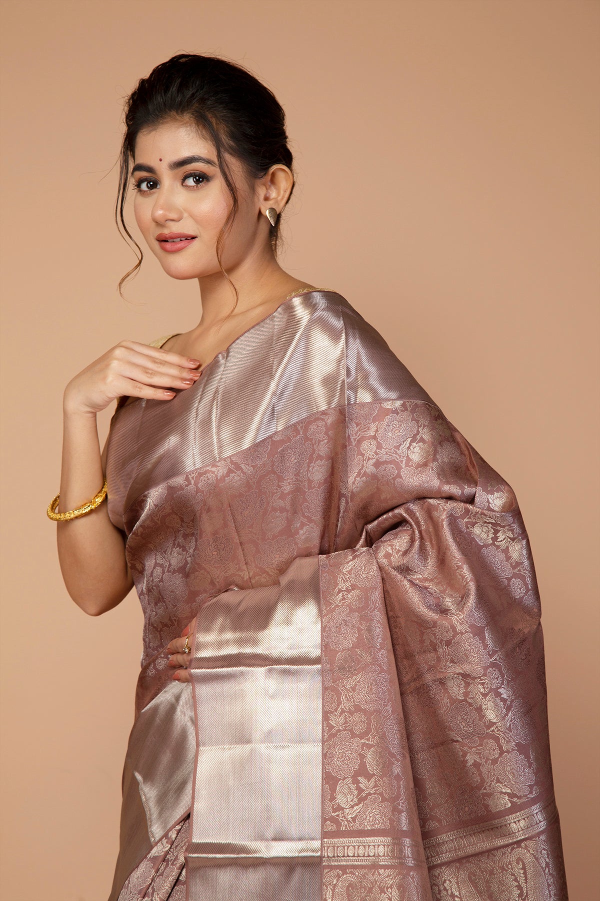 Kanchipuram Silk Brocade Snuff Saree