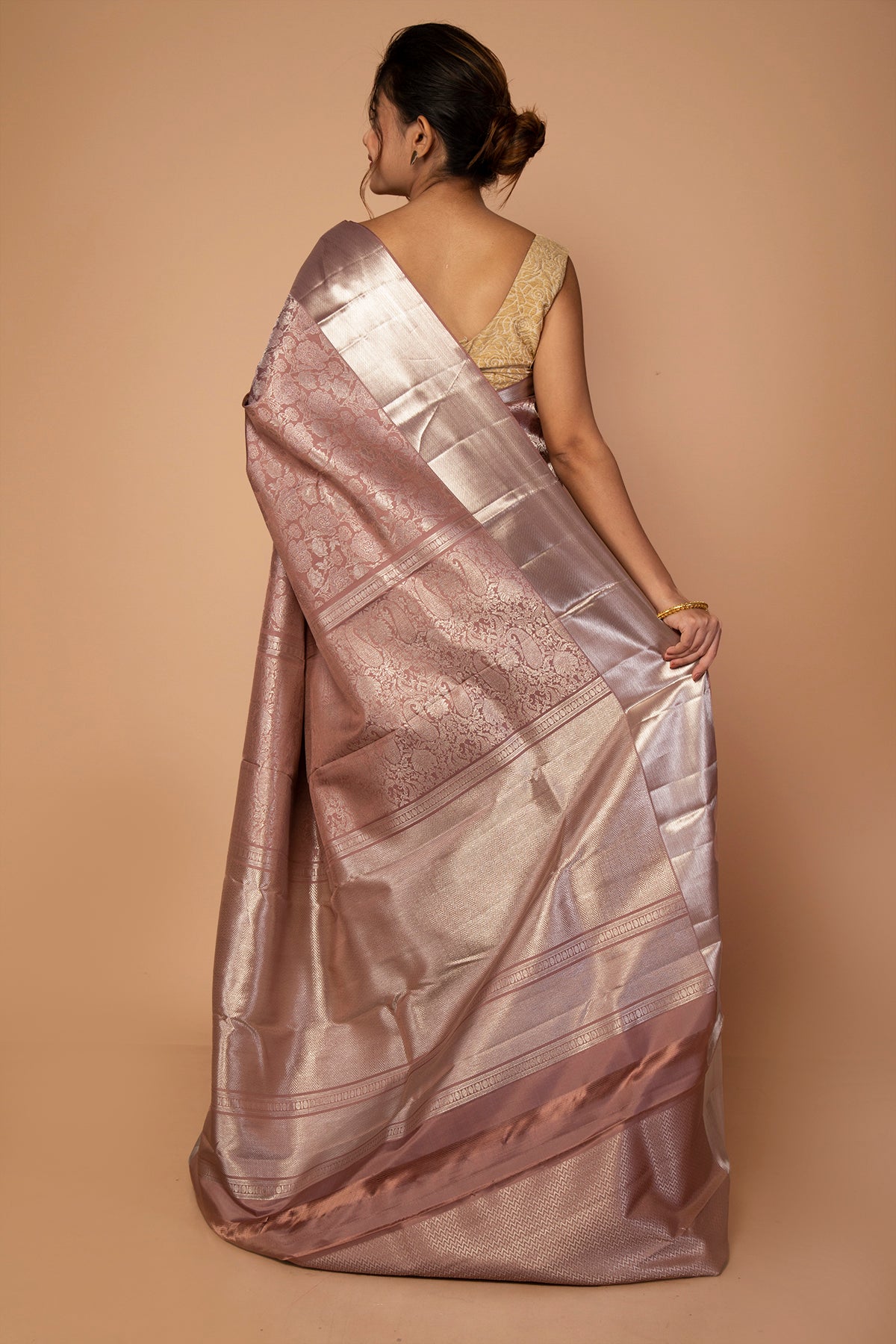 Kanchipuram Silk Brocade Snuff Saree