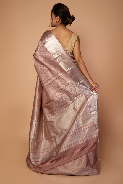 Kanchipuram Silk Brocade Snuff Saree