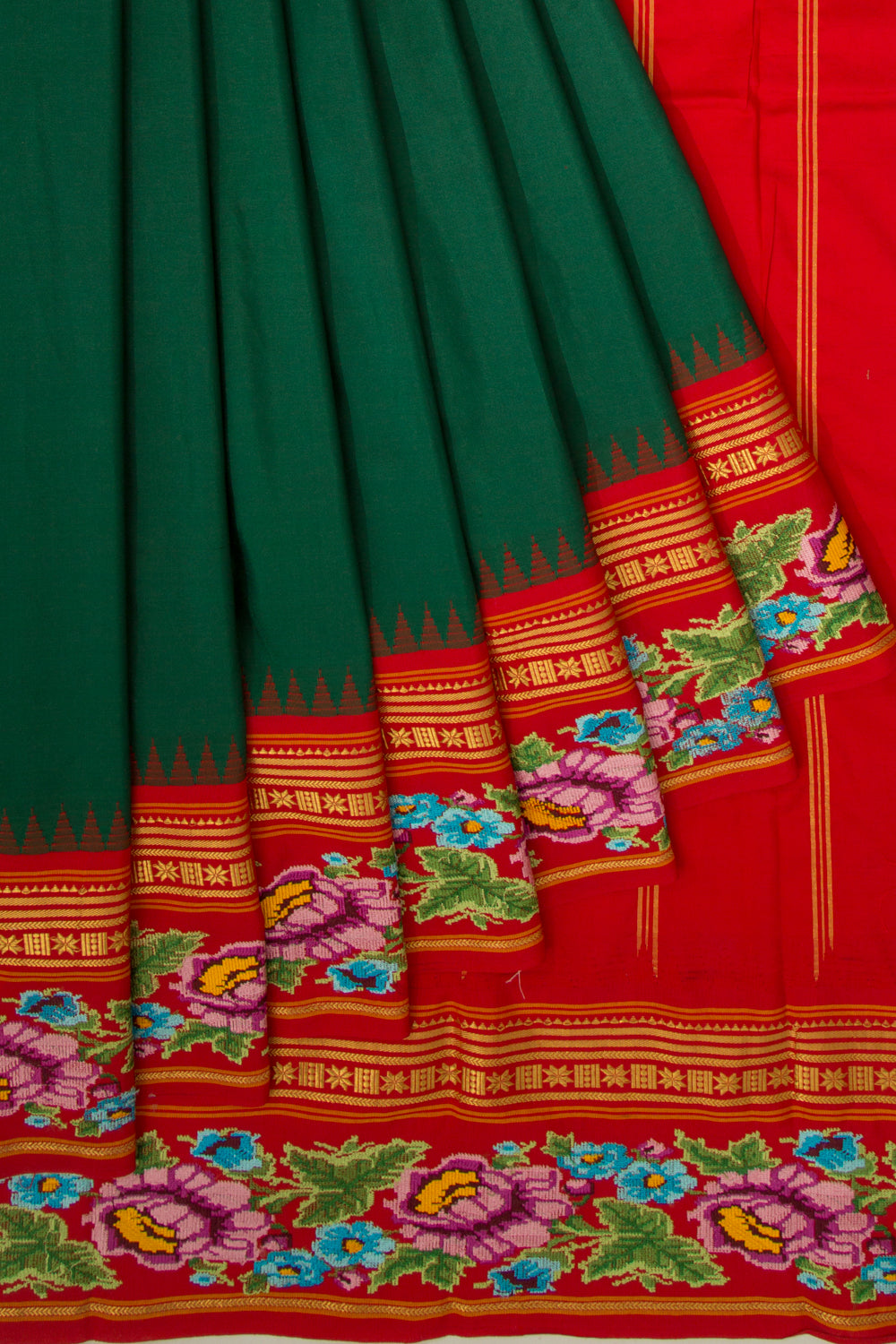 Soft Silk Plain Bottle Green Saree