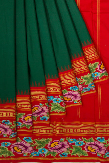 Soft Silk Plain Bottle Green Saree