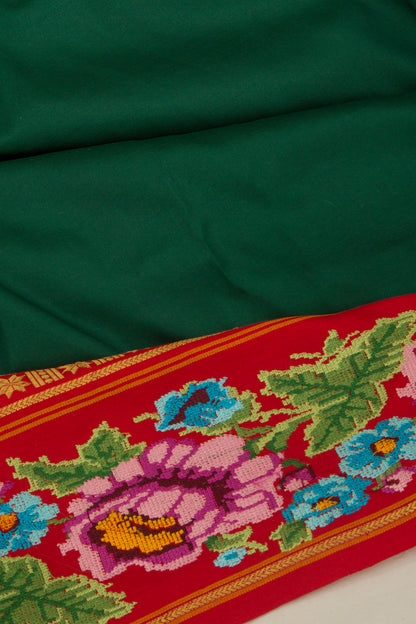 Soft Silk Plain Bottle Green Saree