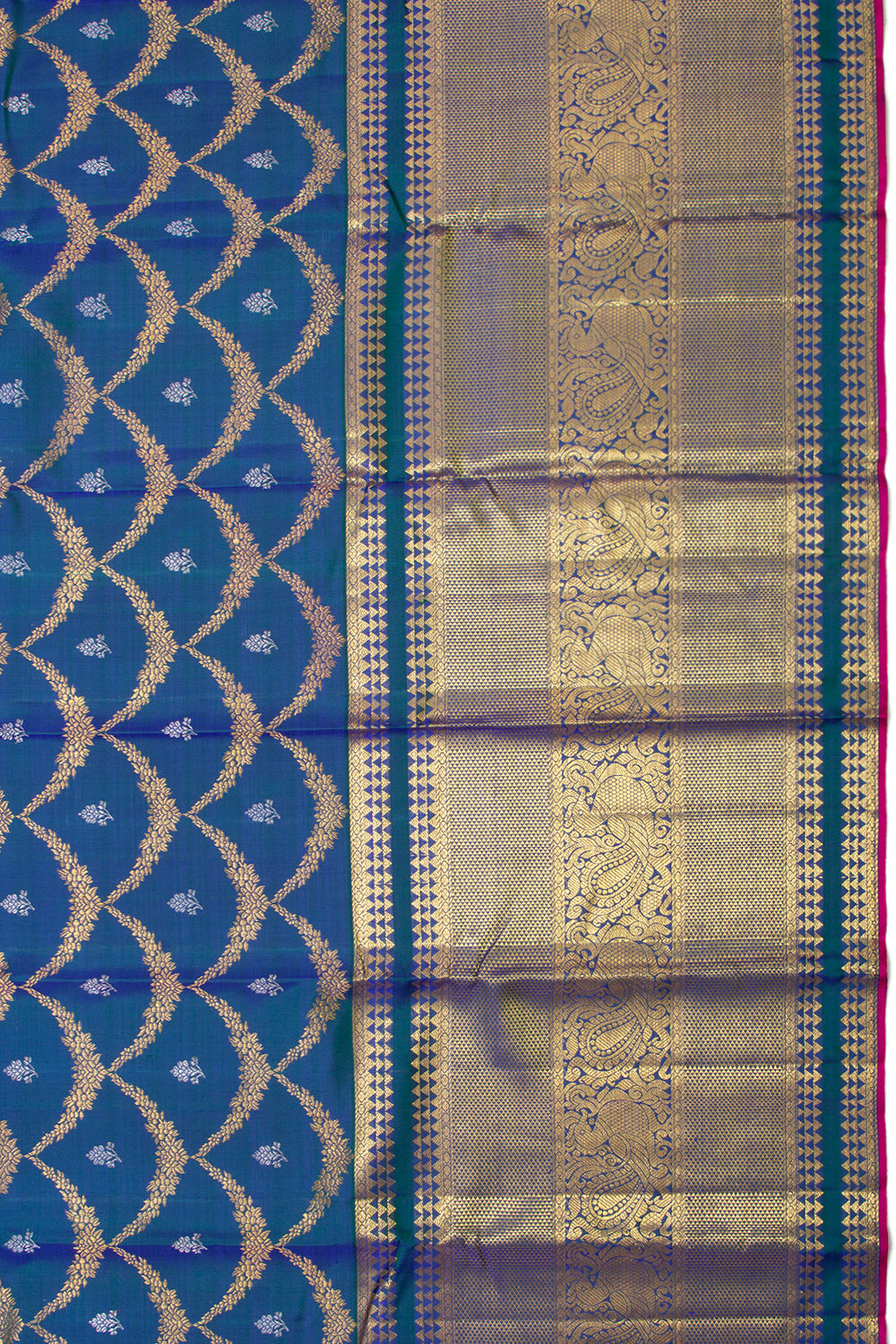 Kanchipuram Silk Jaal Teal Blue Saree