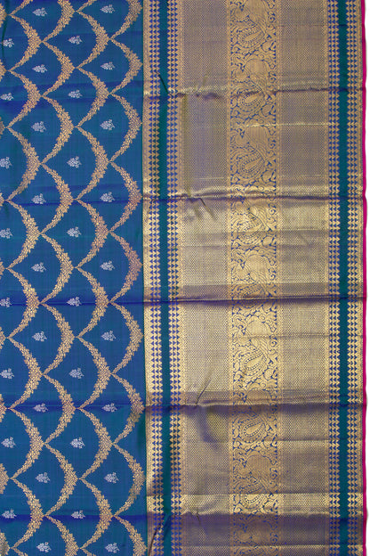 Kanchipuram Silk Jaal Teal Blue Saree