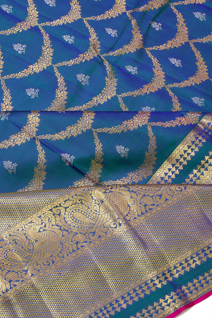 Kanchipuram Silk Jaal Teal Blue Saree