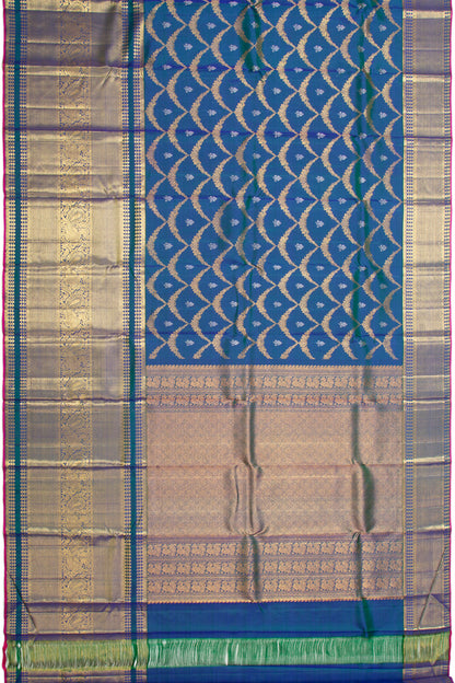 Kanchipuram Silk Jaal Teal Blue Saree