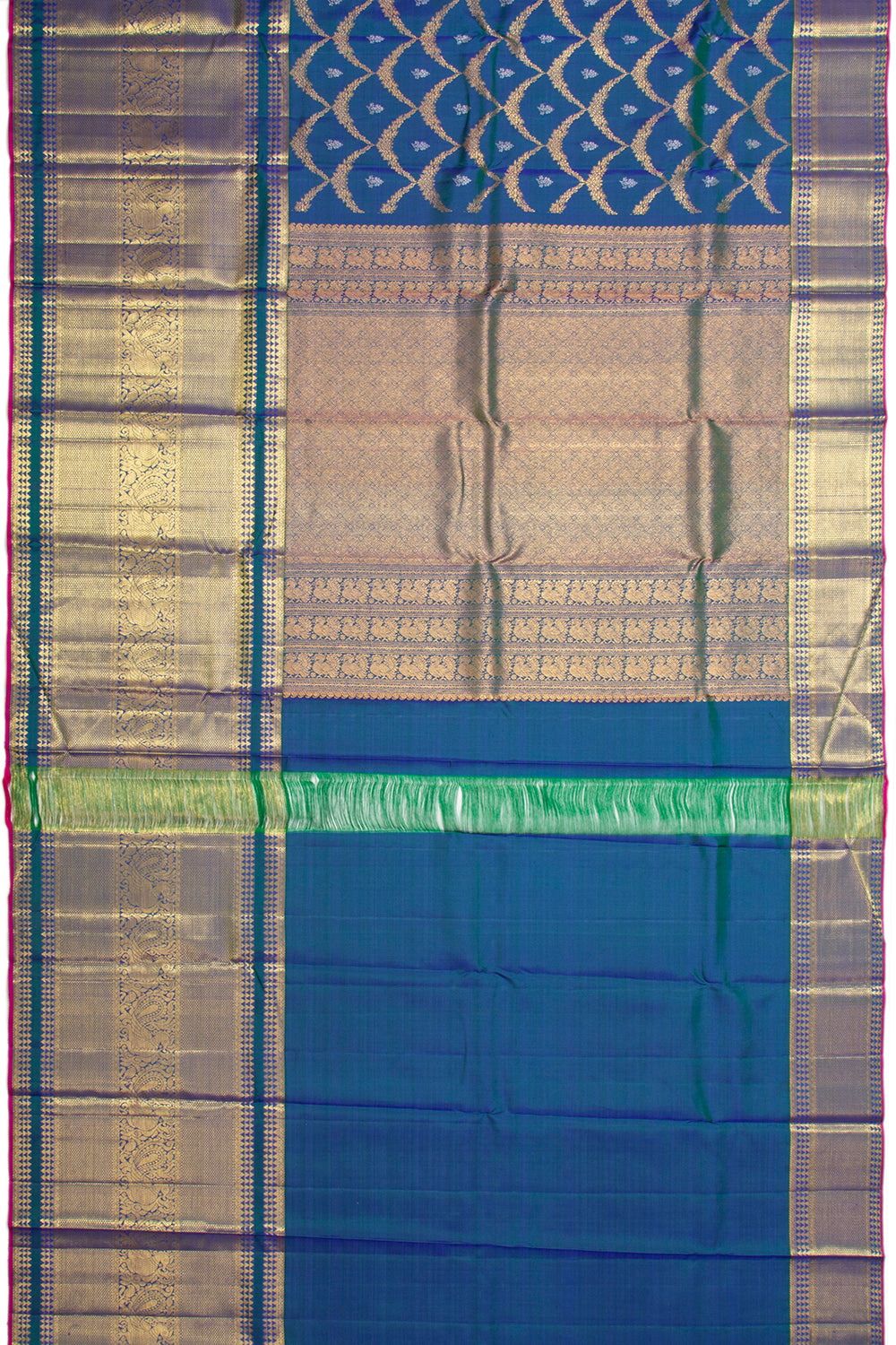 Kanchipuram Silk Jaal Teal Blue Saree