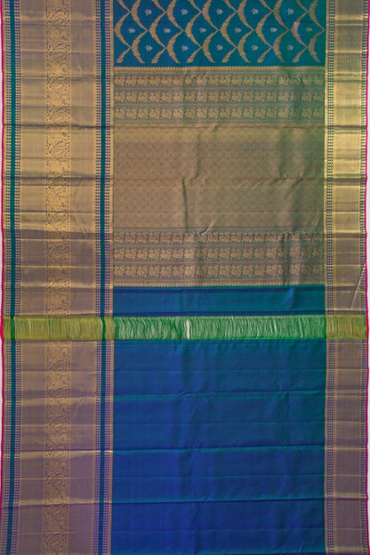 Kanchipuram Silk Brocade Teal Blue Saree