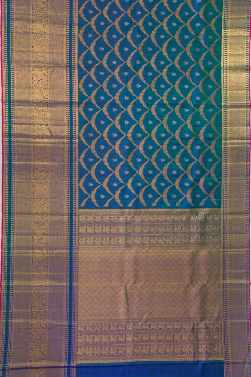 Kanchipuram Silk Brocade Teal Blue Saree