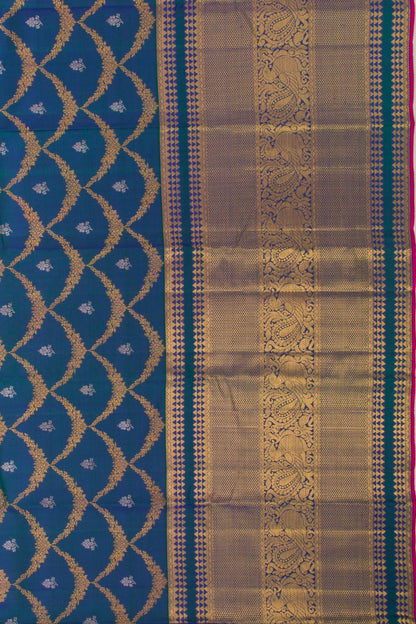 Kanchipuram Silk Brocade Teal Blue Saree