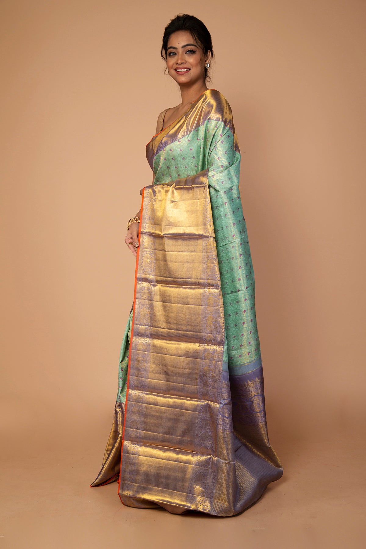 Kanchipuram Silk Tisue Brocade Sky Blue Saree