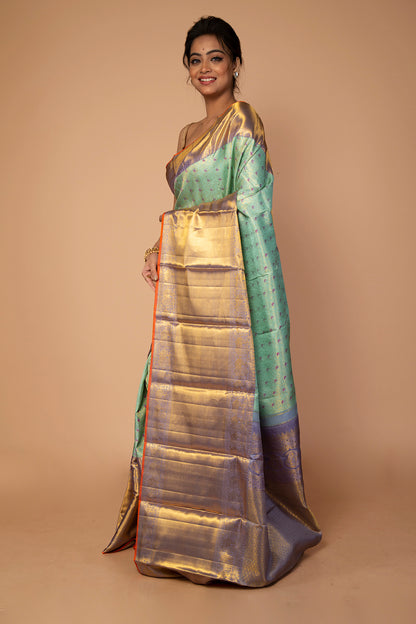 Kanchipuram Silk Tisue Brocade Sky Blue Saree