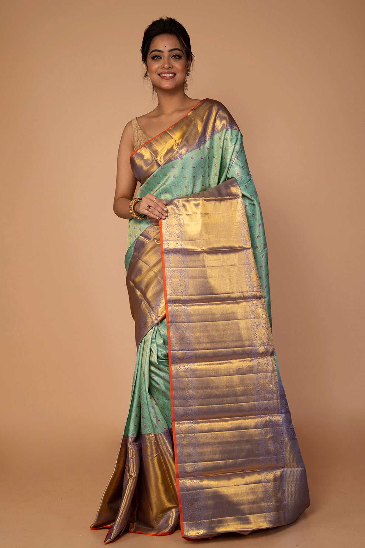 Kanchipuram Silk Tisue Brocade Sky Blue Saree