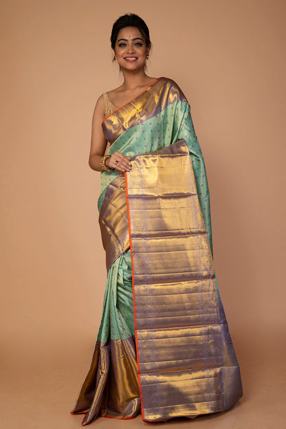 Kanchipuram Silk Tisue Brocade Sky Blue Saree