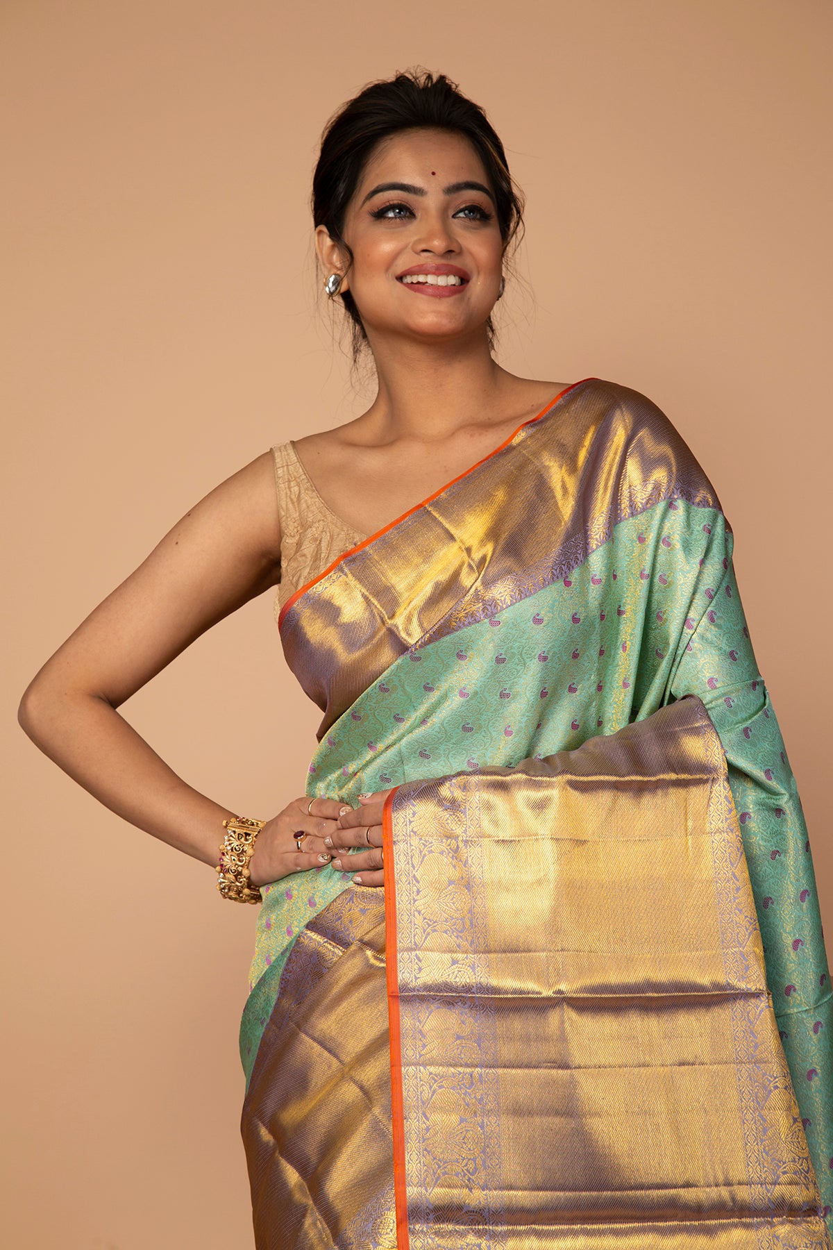 Kanchipuram Silk Tisue Brocade Sky Blue Saree