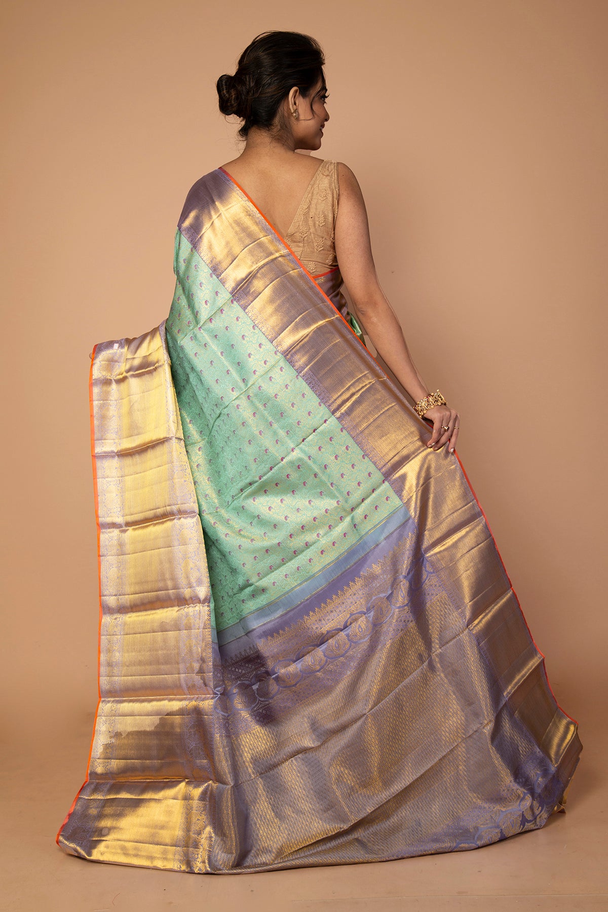Kanchipuram Silk Tisue Brocade Sky Blue Saree