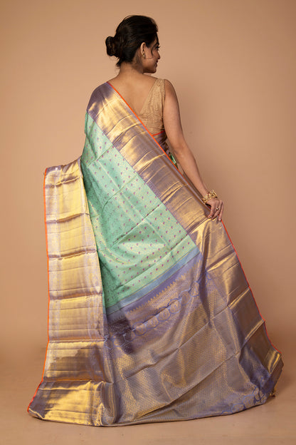 Kanchipuram Silk Tisue Brocade Sky Blue Saree