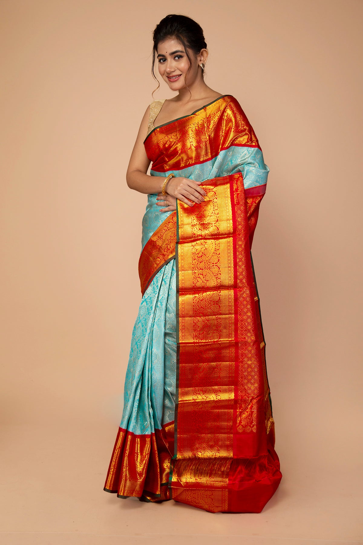 Kanchipuram Silk Brocade Sky Blue Saree