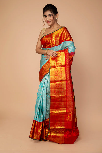 Kanchipuram Silk Brocade Sky Blue Saree