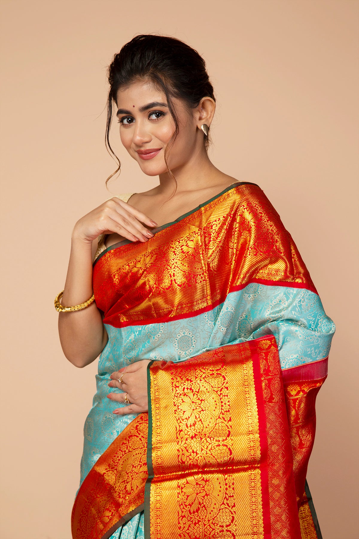 Kanchipuram Silk Brocade Sky Blue Saree