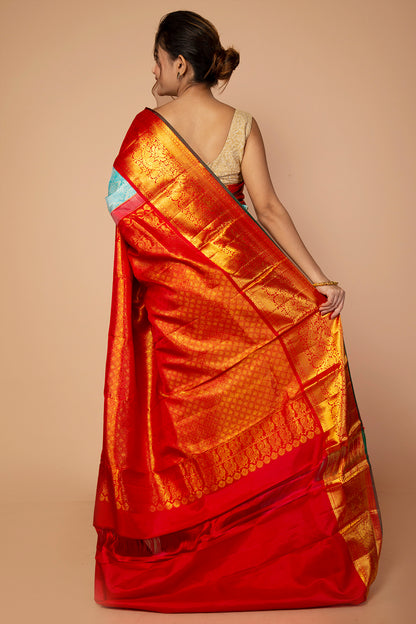 Kanchipuram Silk Brocade Sky Blue Saree