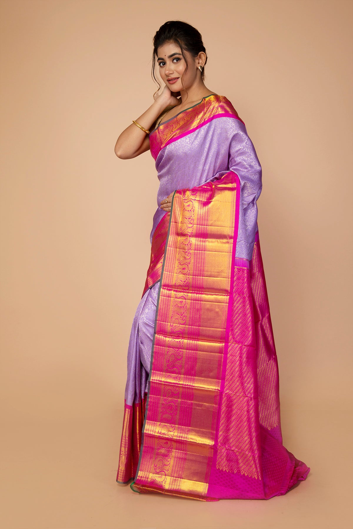 Kanchipuram Silk Brocade Lavender Saree