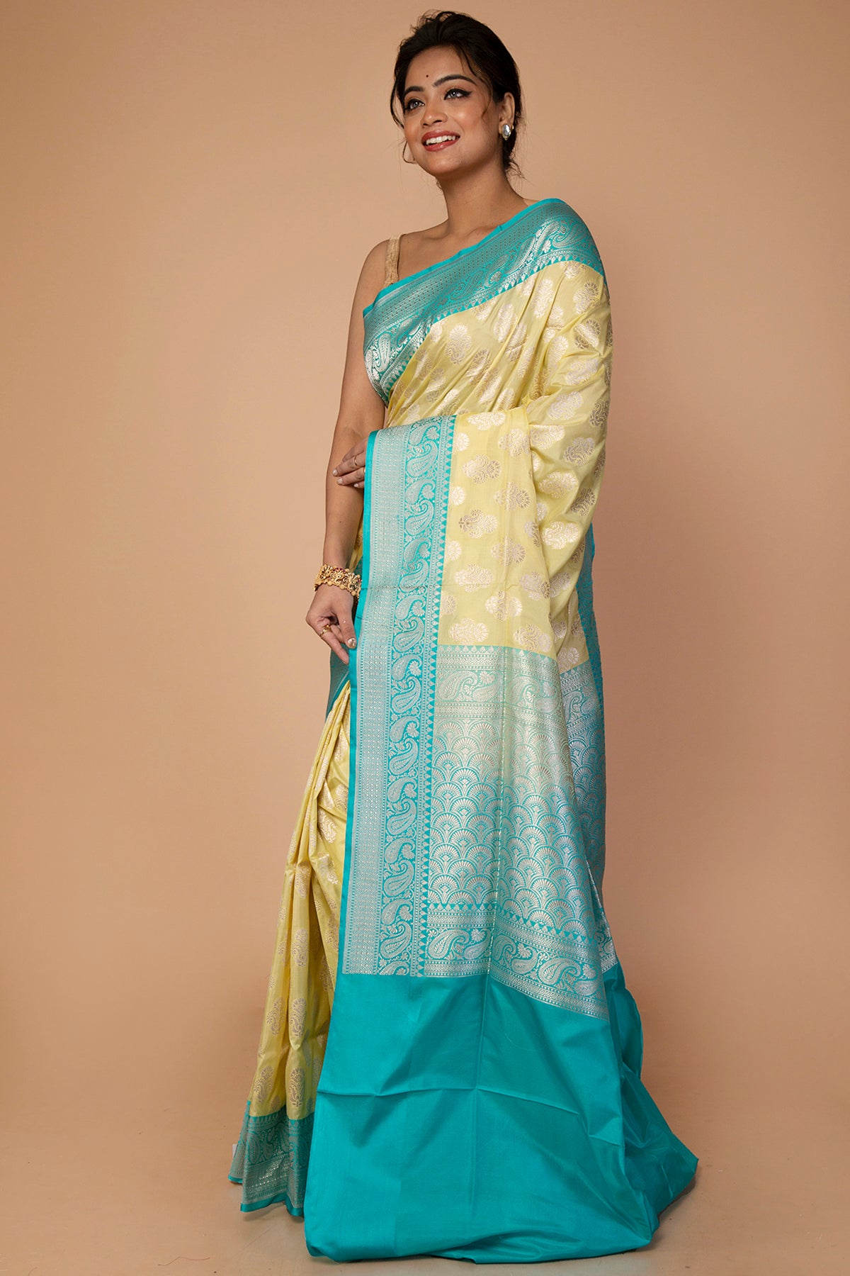 Banarasi Silk Jaal Pastel Yellow Saree
