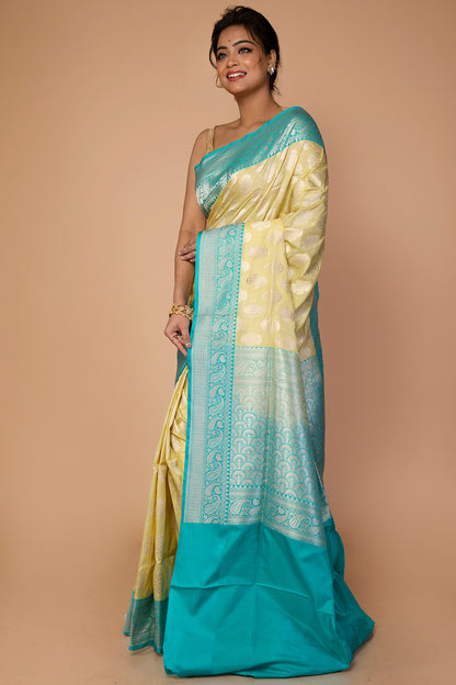 Banarasi Silk Jaal Pastel Yellow Saree