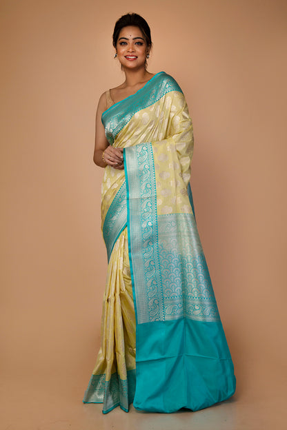 Banarasi Silk Jaal Pastel Yellow Saree