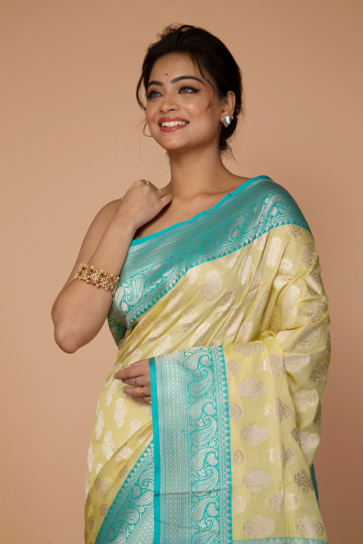 Banarasi Silk Jaal Pastel Yellow Saree