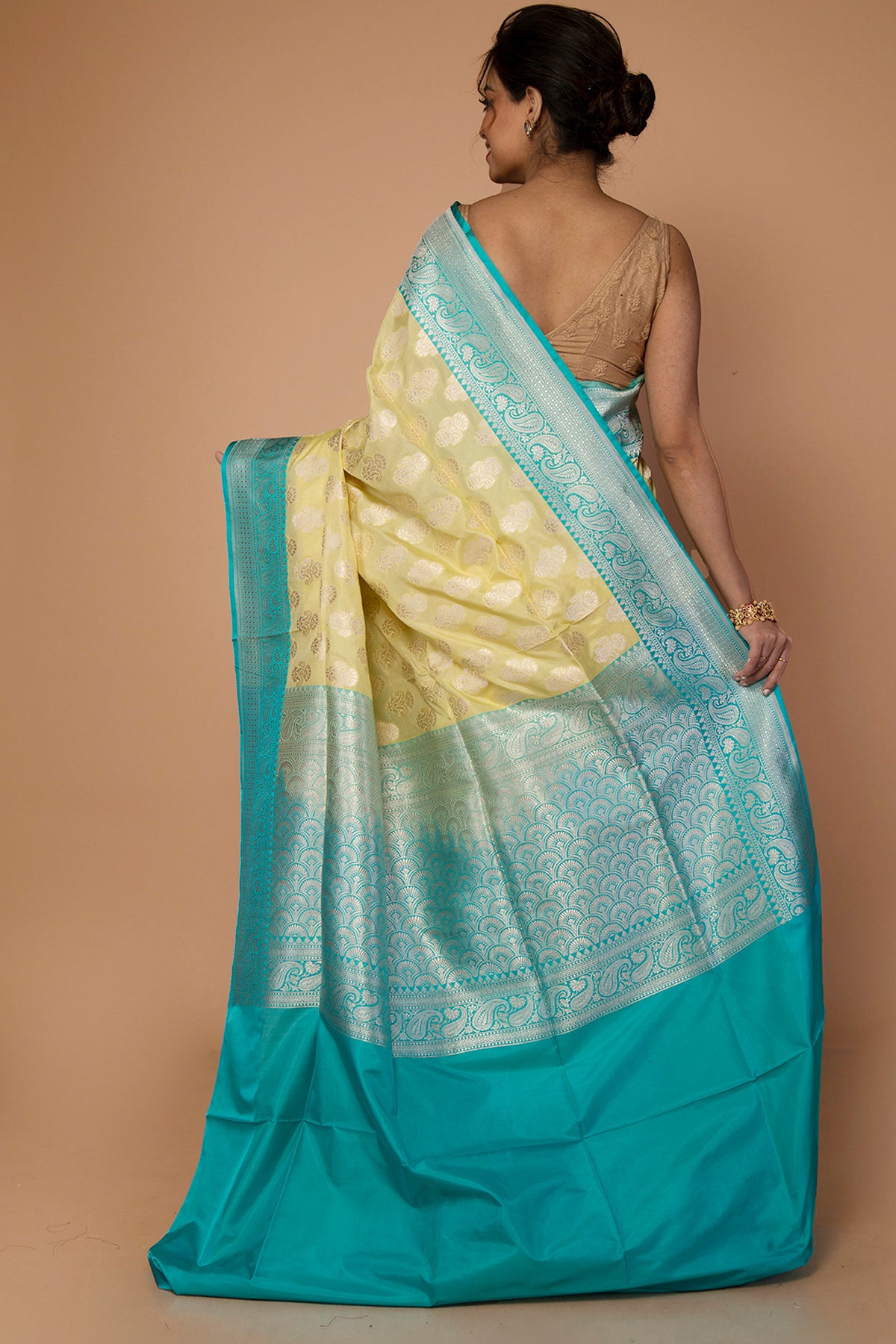 Banarasi Silk Jaal Pastel Yellow Saree