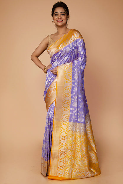 Banarasi Silk Jaal Lavender Saree
