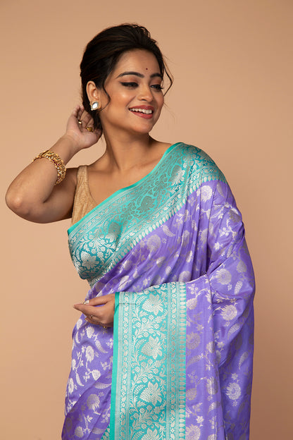 Banarasi Silk Jaal Violet Saree