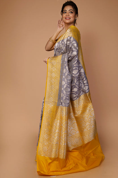 Banarasi Silk Jaal Grey Saree