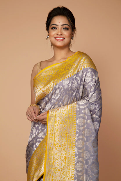 Banarasi Silk Jaal Grey Saree