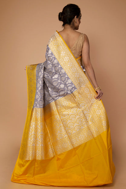 Banarasi Silk Jaal Grey Saree