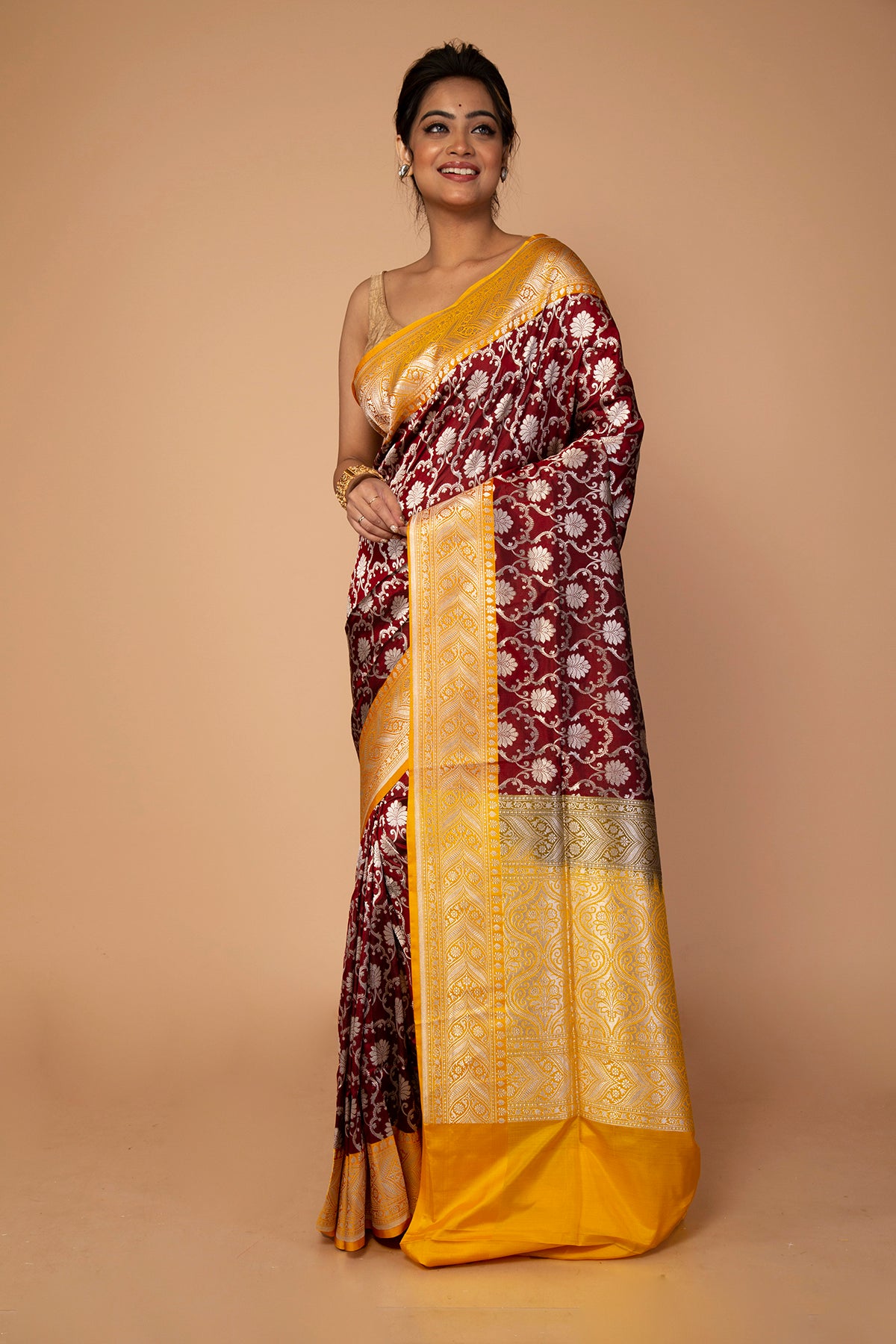 Banarasi Silk Jaal Brown Saree