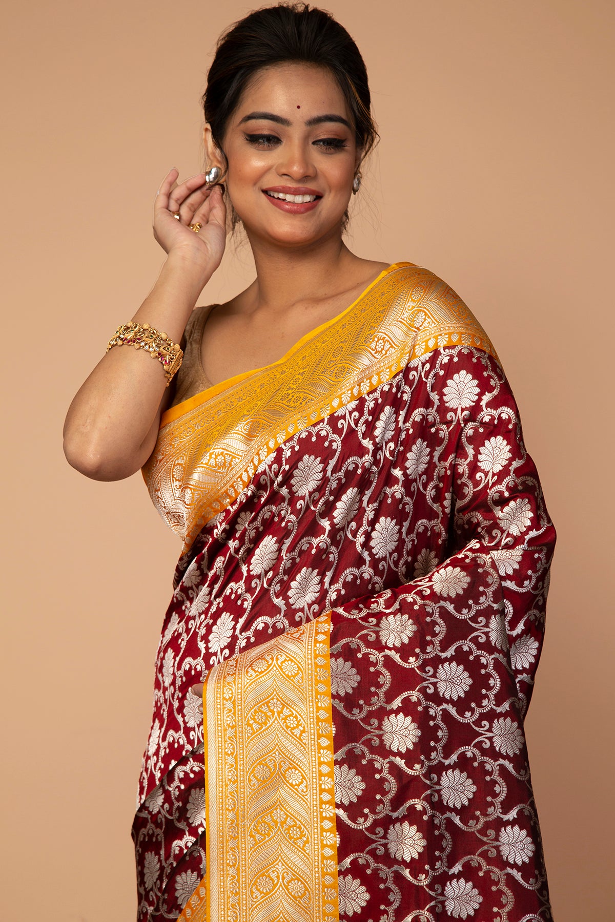 Banarasi Silk Jaal Brown Saree