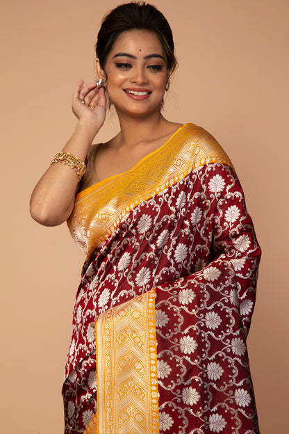 Banarasi Silk Jaal Brown Saree