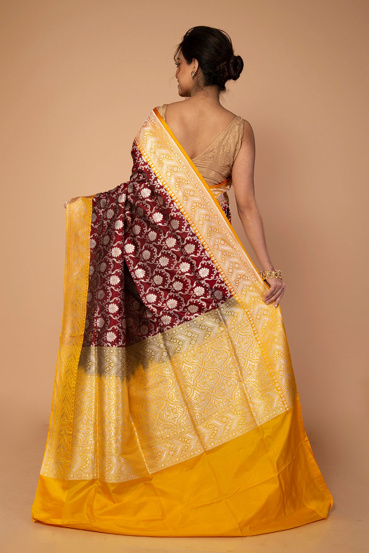 Banarasi Silk Jaal Brown Saree